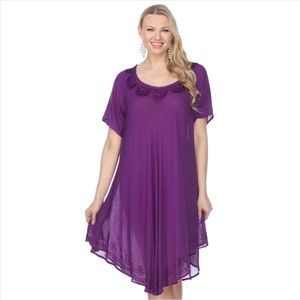 Embroidered Half Sleeve Umbrella Dress - Purple